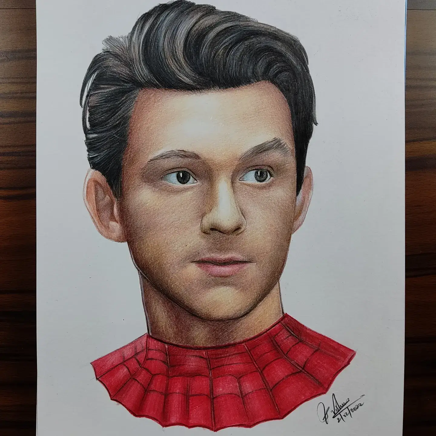 A portrait drawing of Actor Tom Holland as Spiderman by me